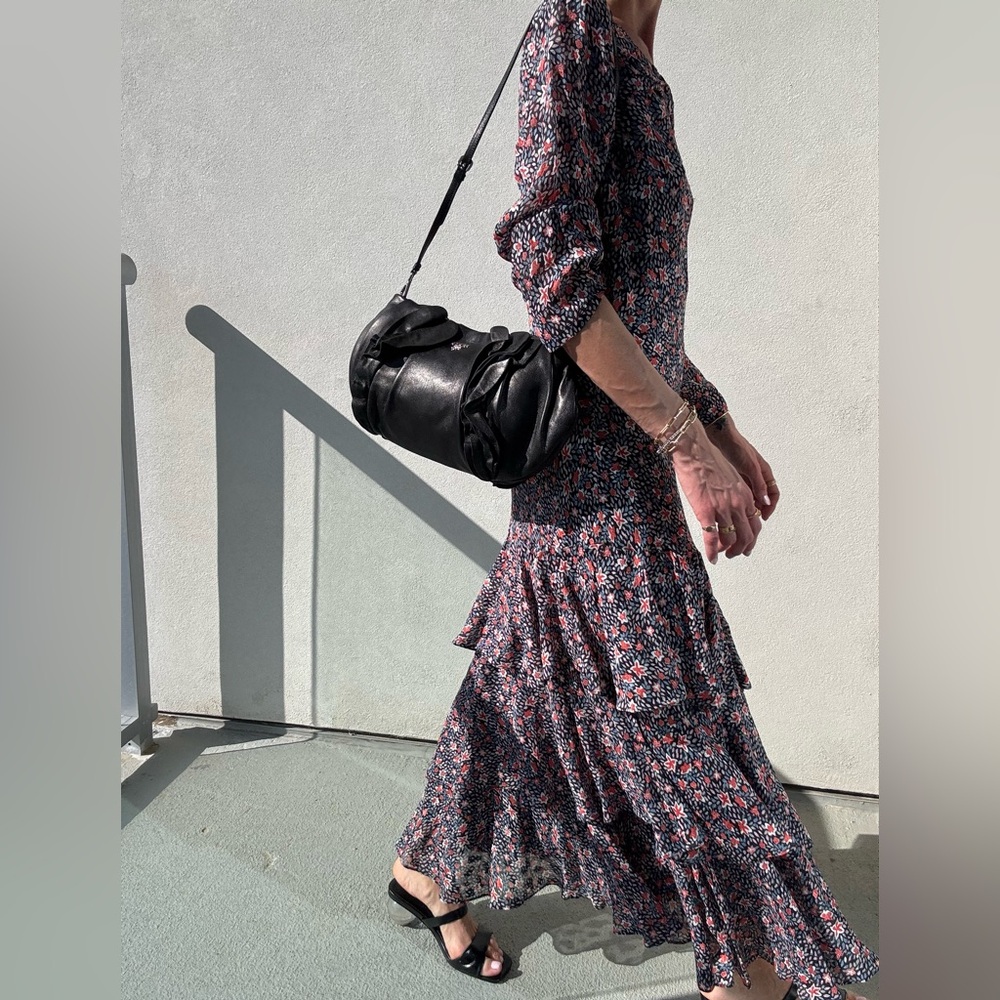 Rebecca Taylor Women's Long Sleeve Floral Print Midi Dress Ruffle Hemline